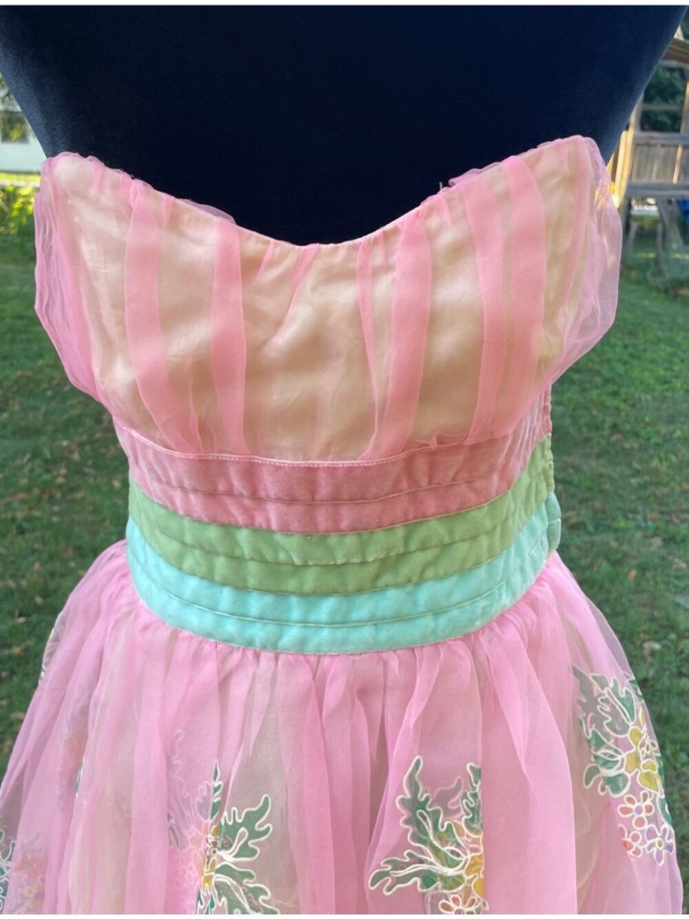 Vintage Y2K Betsey Johnson Dress Tulle Pink Bows Painted Floral Fairy Ethereal S - Picture 8 of 17